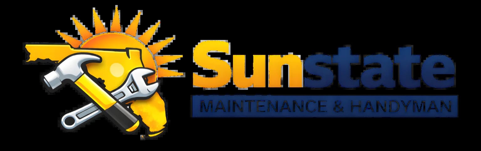Sunstate Maintenance and Handyman logo featuring a yellow sun and tools on black background